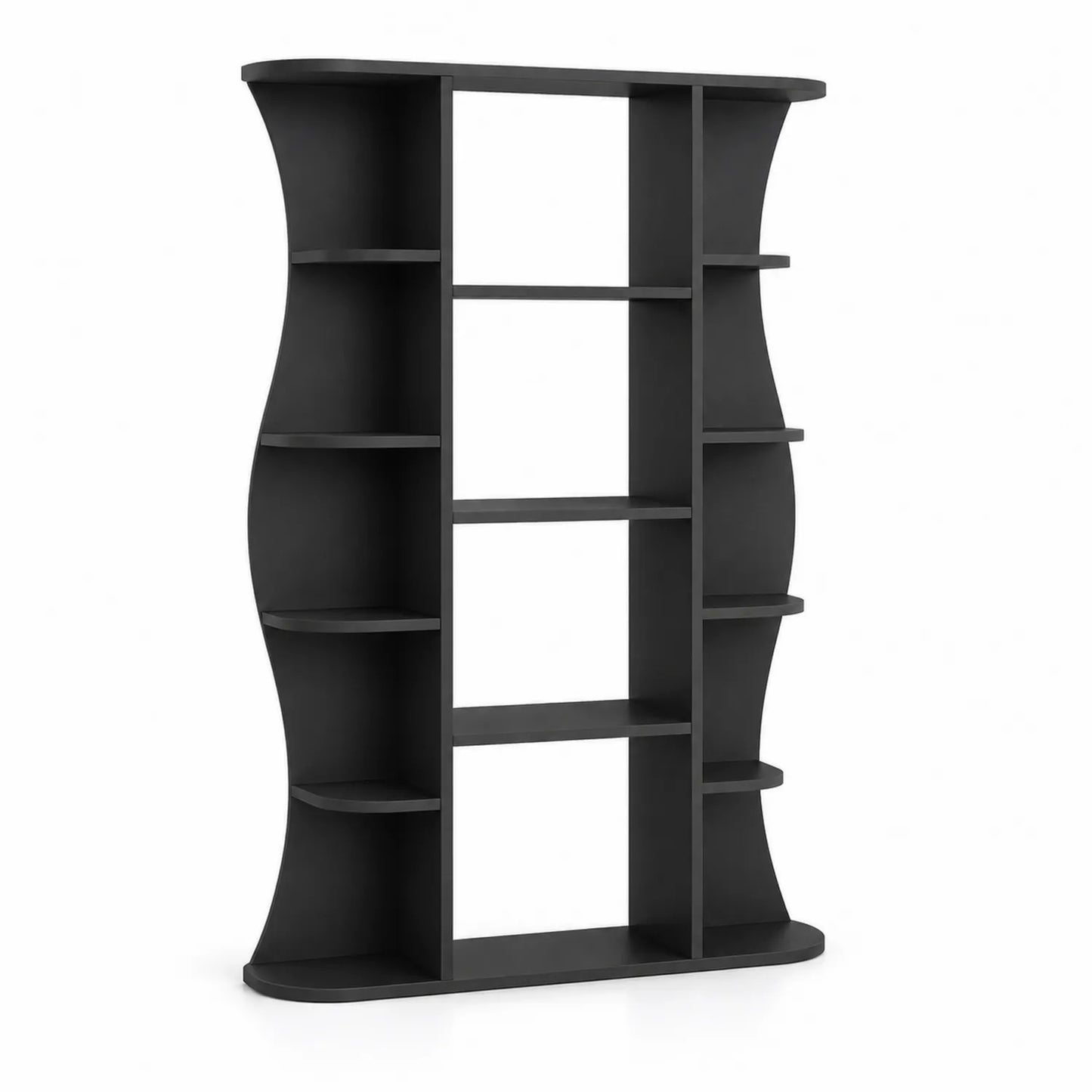 Schwarzes MDF Bücherregal mit 6 Ebenen, 190 cm Höhe