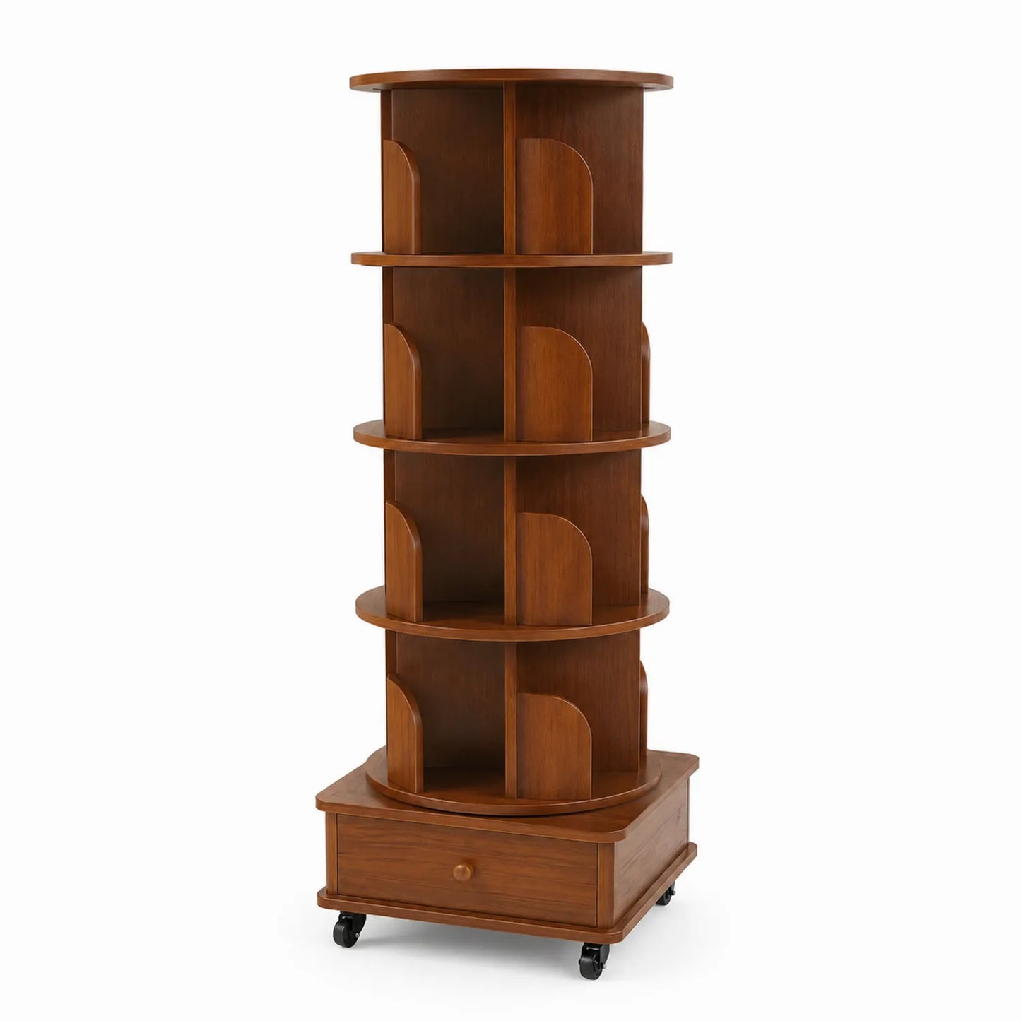 Rund Rotierendes Bücherregal mit Schublade aus Holz
