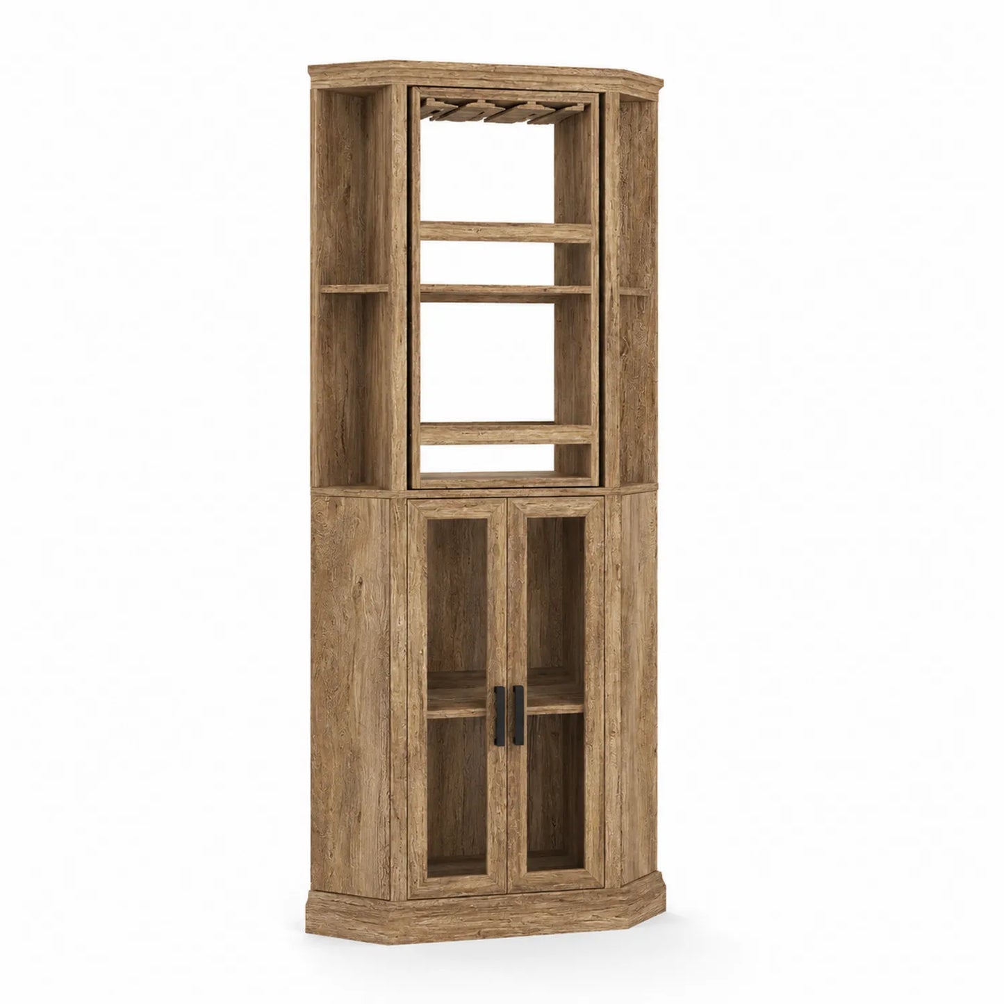 Eckvitrine aus Eichenholz mit Glastüren 200cm hoch