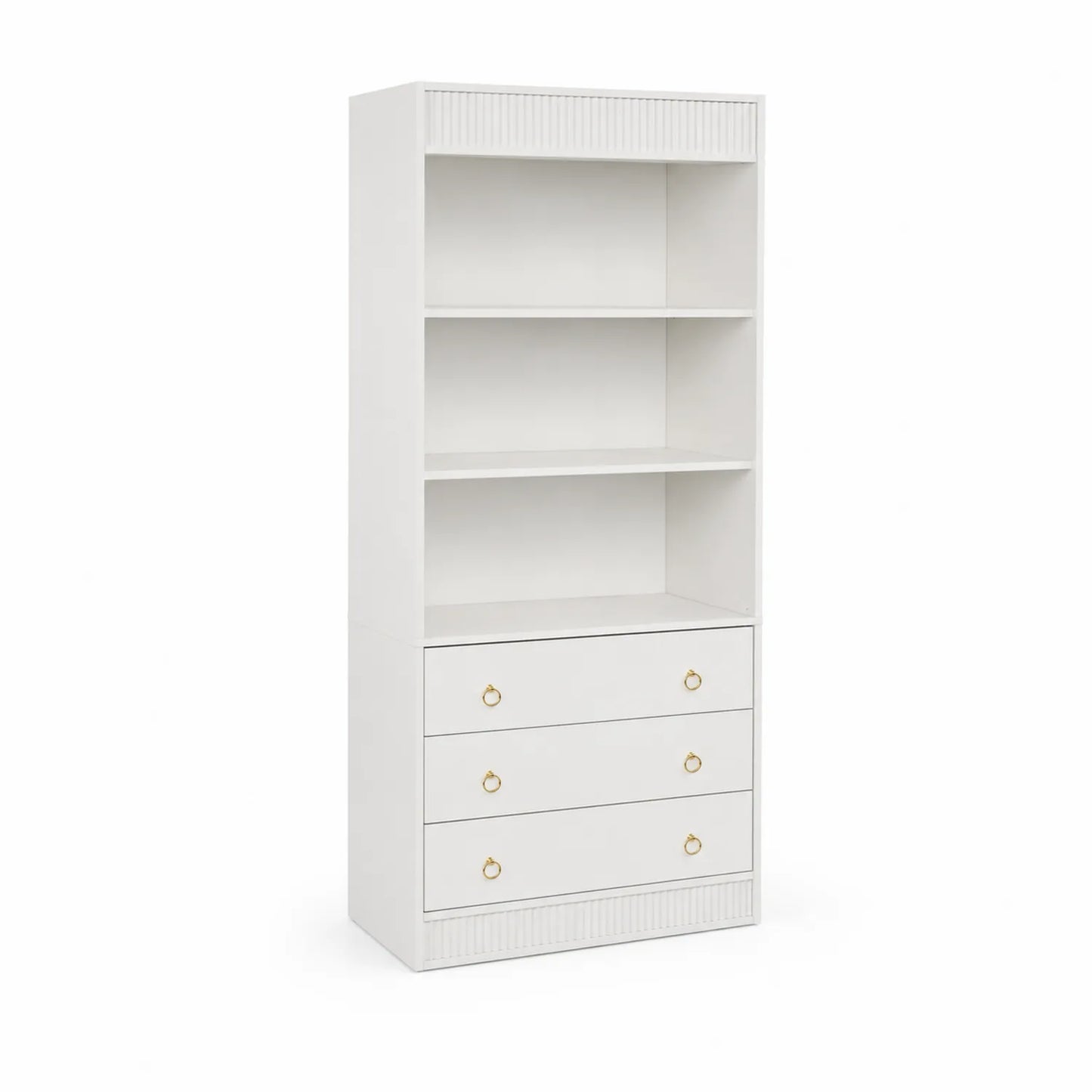 Weißes Holz-Bücherregal mit Schubladen