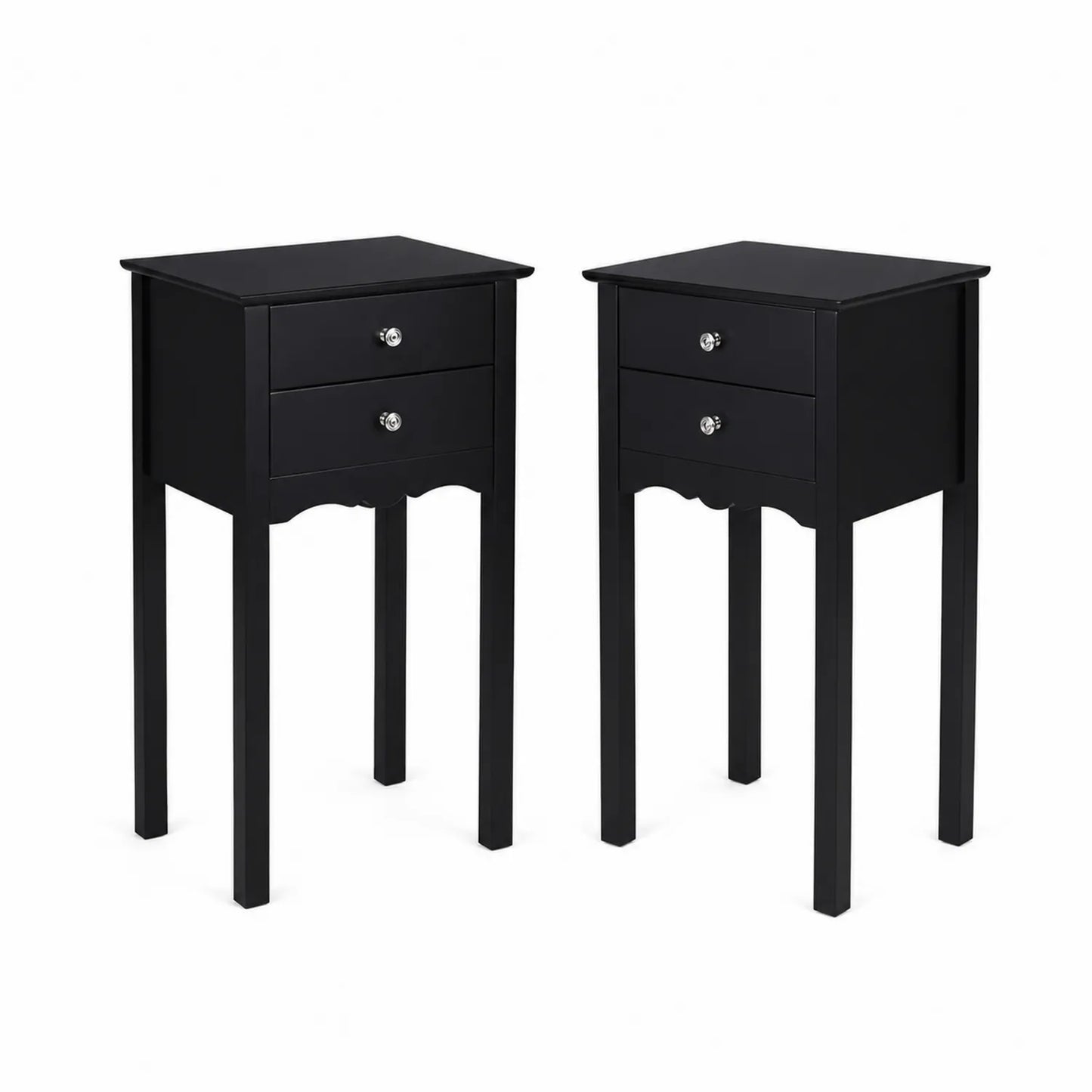 2er-Set Schwarze Nachttische aus MDF mit Kristallknöpfen