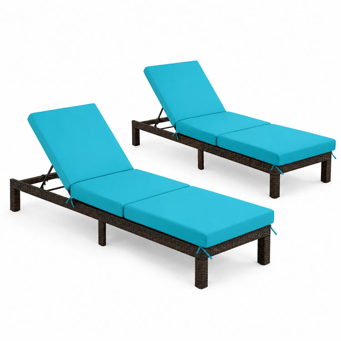 2er Set Sonnenliege Stahl mit Polyrattan und Polyesterkissen Braun Hellblau