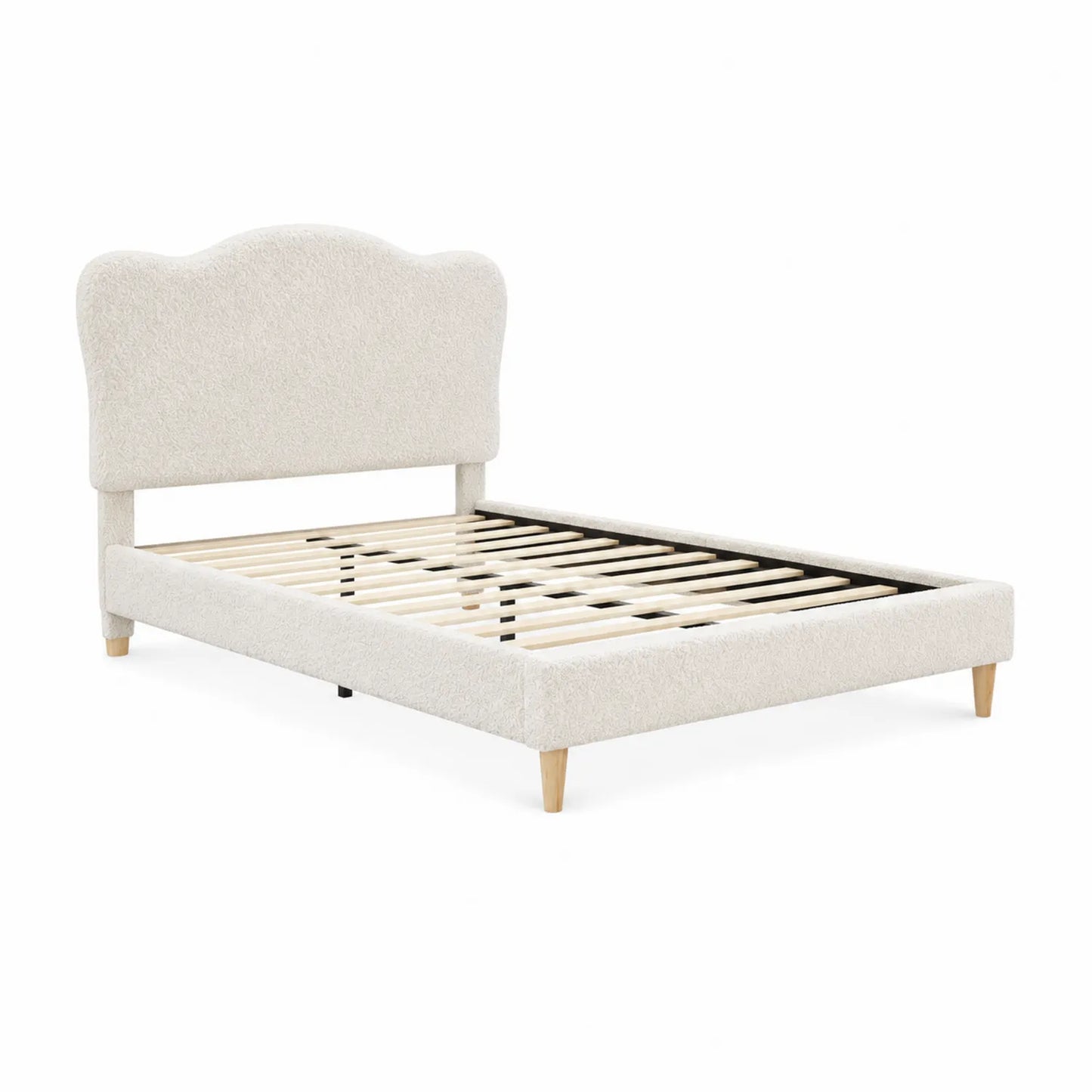 Stoffbett Beige 140x200 cm mit Holzteilen