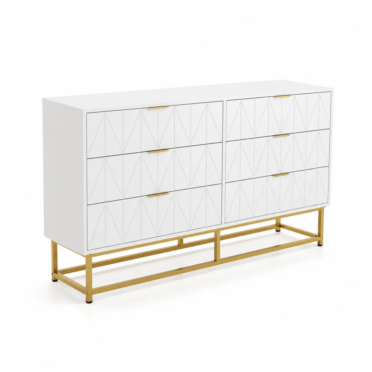Kommode mit 6 Schubladen in Weiß mit Metallgestell