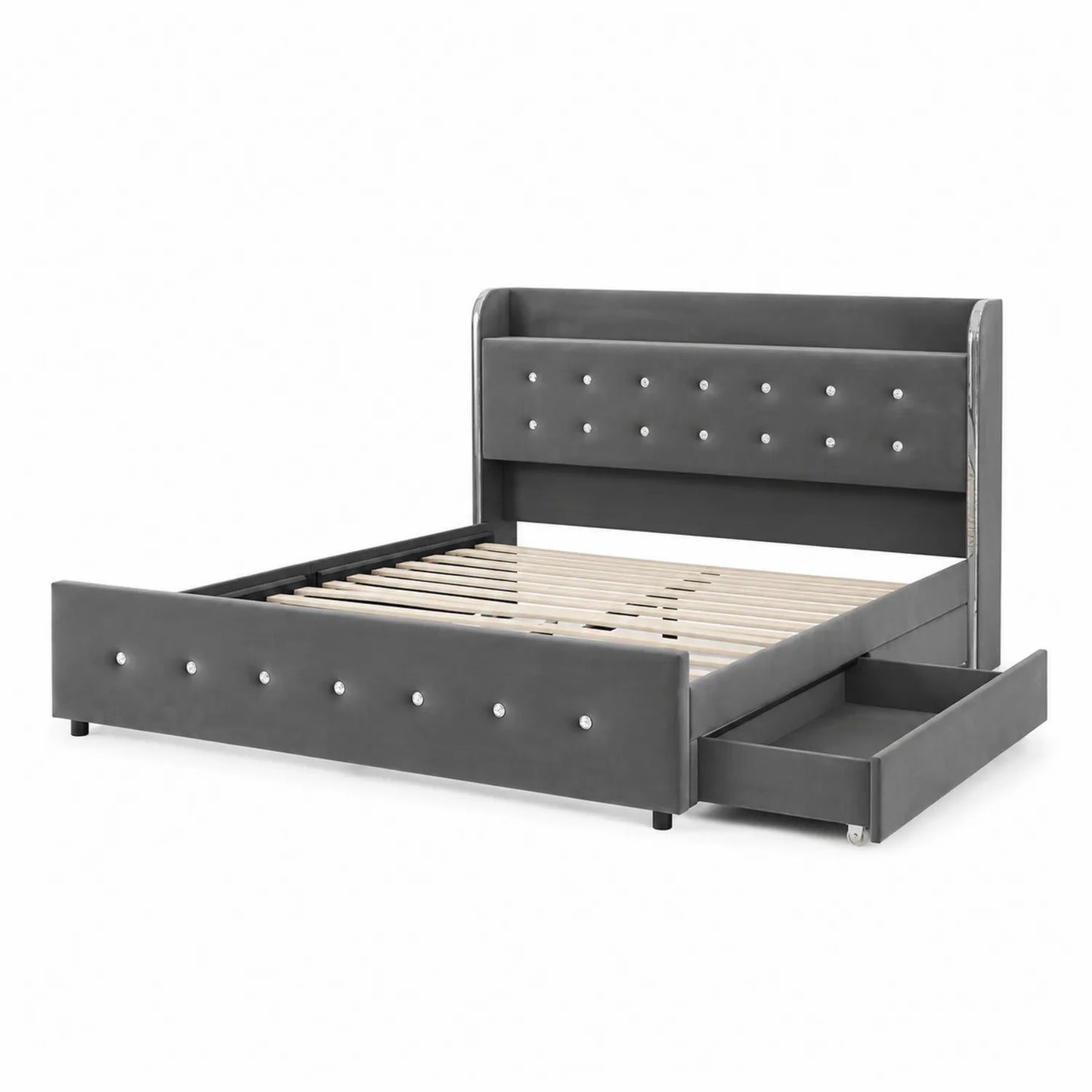 Samt Doppelbett mit Stauraumschubladen Grau 200x160 cm