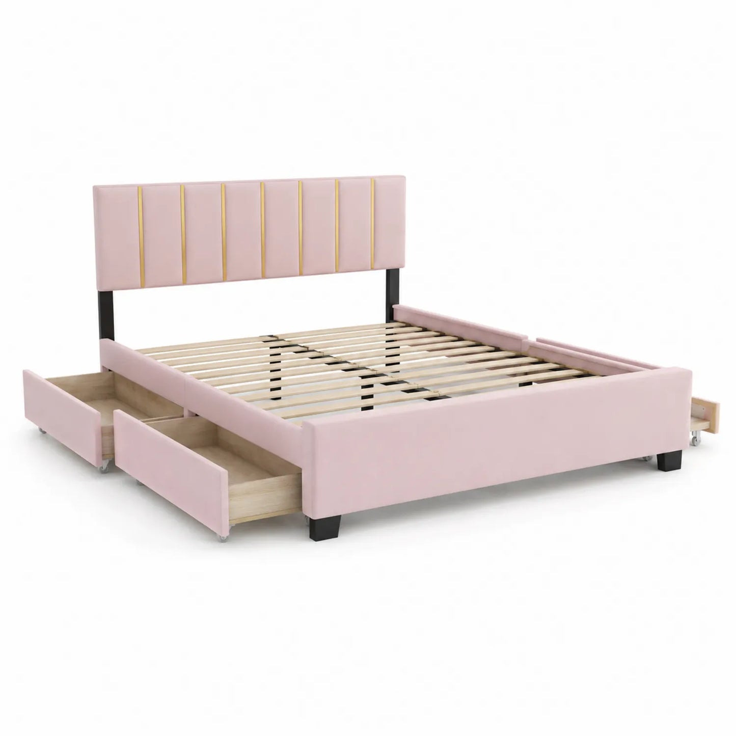 Rosa Bett mit Stauraum 200x160 cm Holz Baumwollstoff