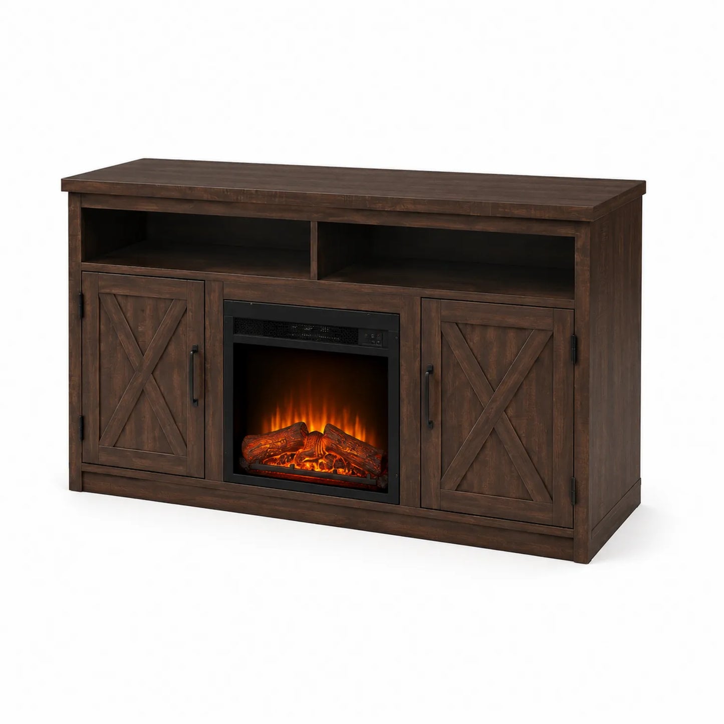 Holz Fernsehschrank mit elektrischem Kamin Braun 152 cm