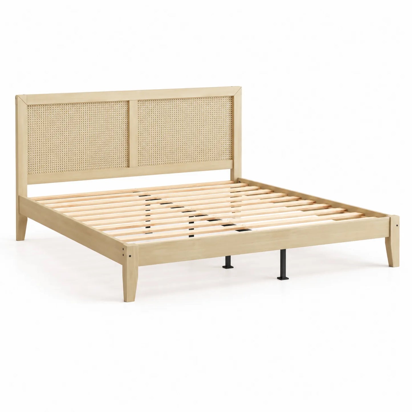 Holzbett mit Rattan-Kopfteil 200x160 cm Natur