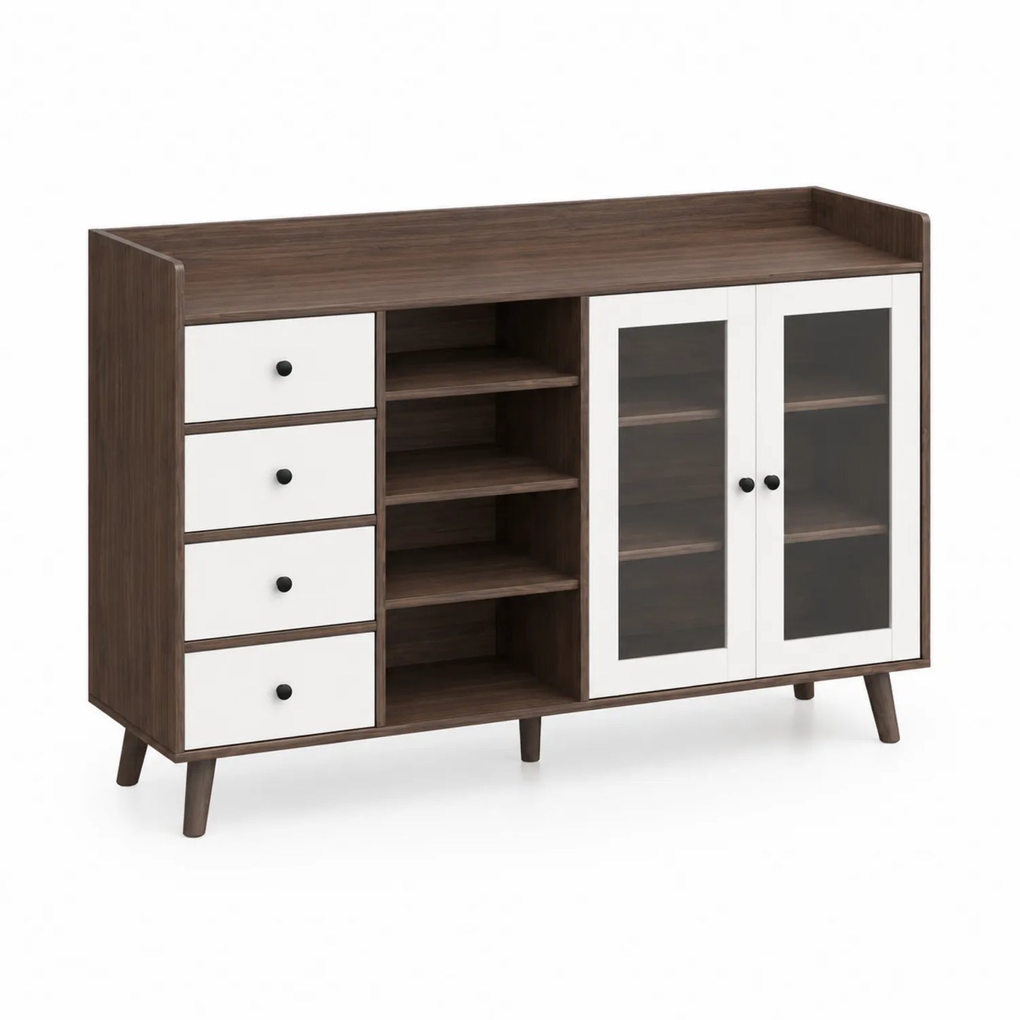 Sideboard mit Glastüren und Schubladen 120x40x80 cm Holz Braun/Weiß