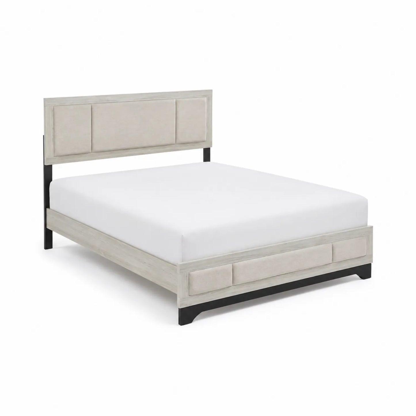 Holzbett mit Polsterkopfteil in Beige 200x160 cm