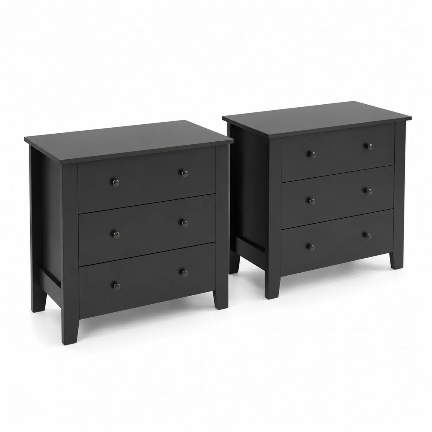 Schwarzes Holzkommoden-Set mit 3 Schubladen