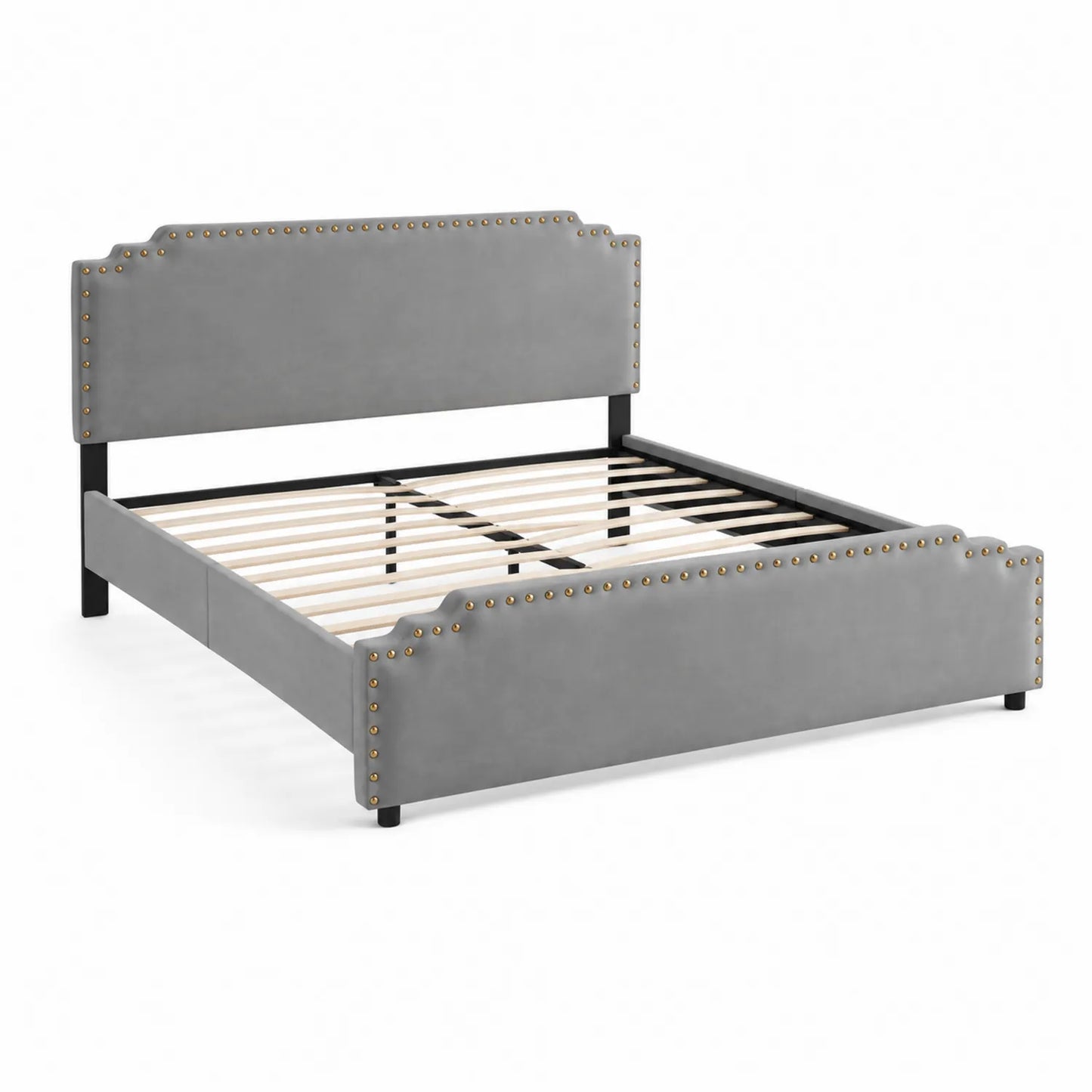 Bett Grau 200x160 cm mit Veloursbezug