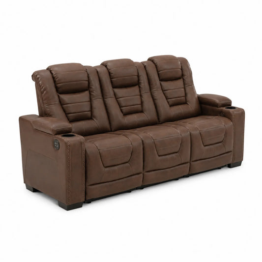 3-Sitzer Sofa Braun Lederoptik Verstellbar mit Getränkehalter