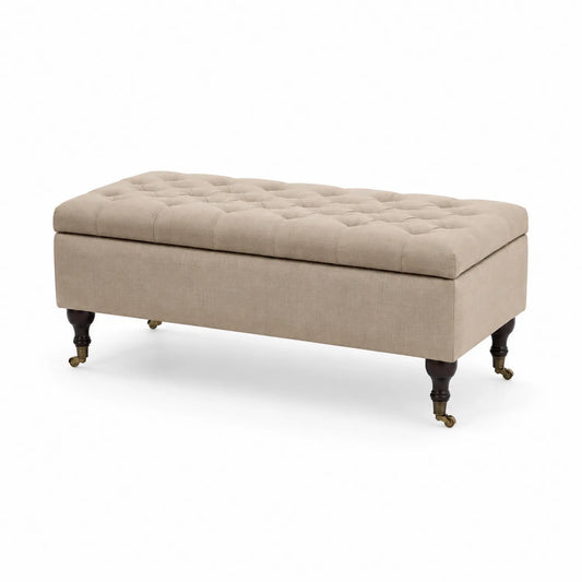 Polsterbank Leinen Beige mit Holzfüßen