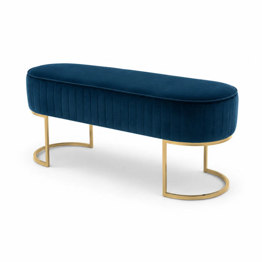 Samt-Sitzbank Blau Oval mit Metallgestell
