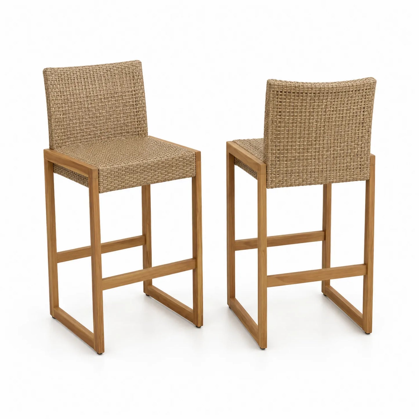 Barstuhl Set aus Akazienholz und Polyethylen-Rattan, Beige