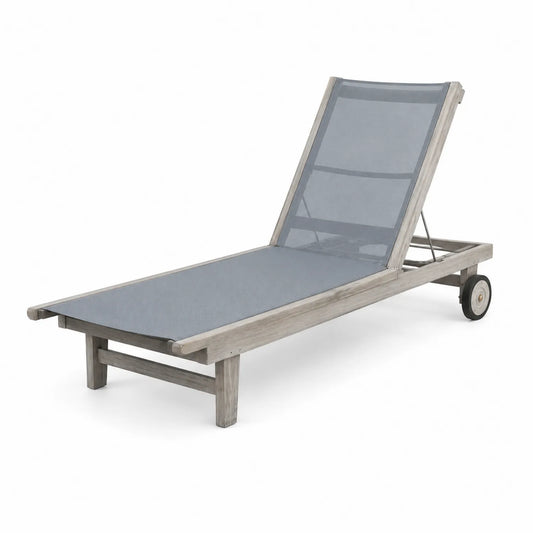 Gartenliege Teakholz Textilene Grau Verstellbar