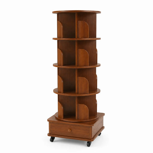 Rund Rotierendes Bücherregal mit Schublade aus Holz