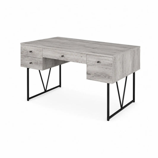 Schreibtisch Grau Spanplatte Metallbeine 140x70x76 cm