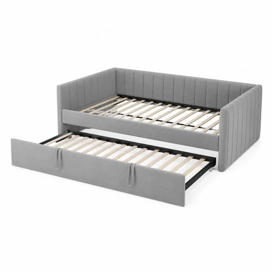 Samt-Tagesbett mit Ausziehbett Grau 200x90 cm