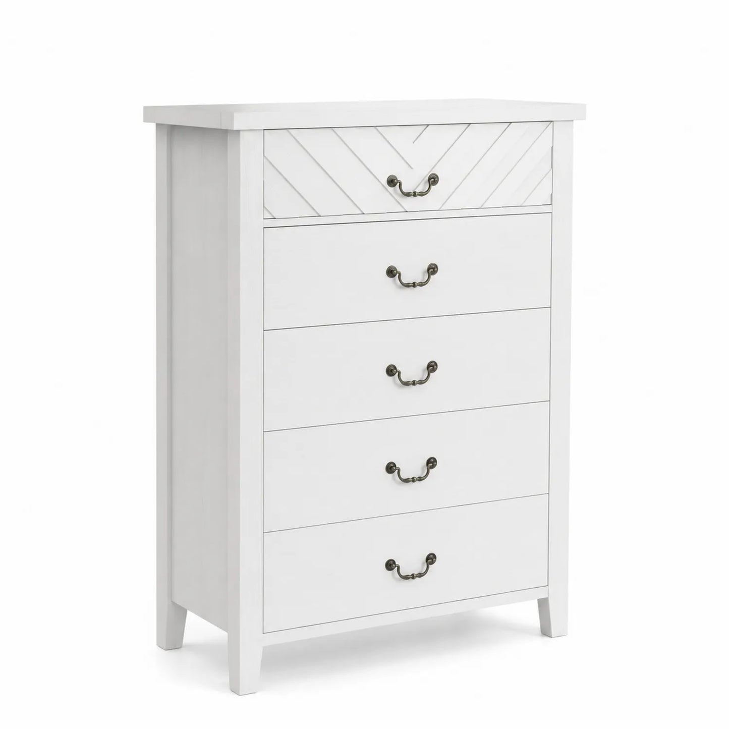 Kommode Holz Weiß mit 5 Schubladen