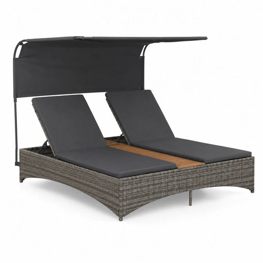 Garten Doppelliege mit einstellbarem Sonnendach, Rattan und Aluminium, Anthrazit, 200 x 180 cm