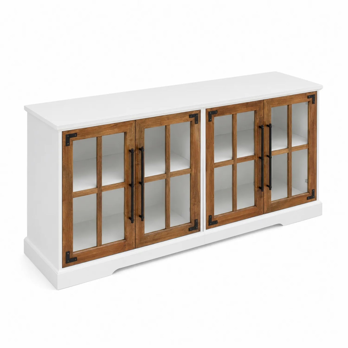 MDF TV-Schrank mit Glastüren Weiß Holzbraun 160 x 40 x 80 cm