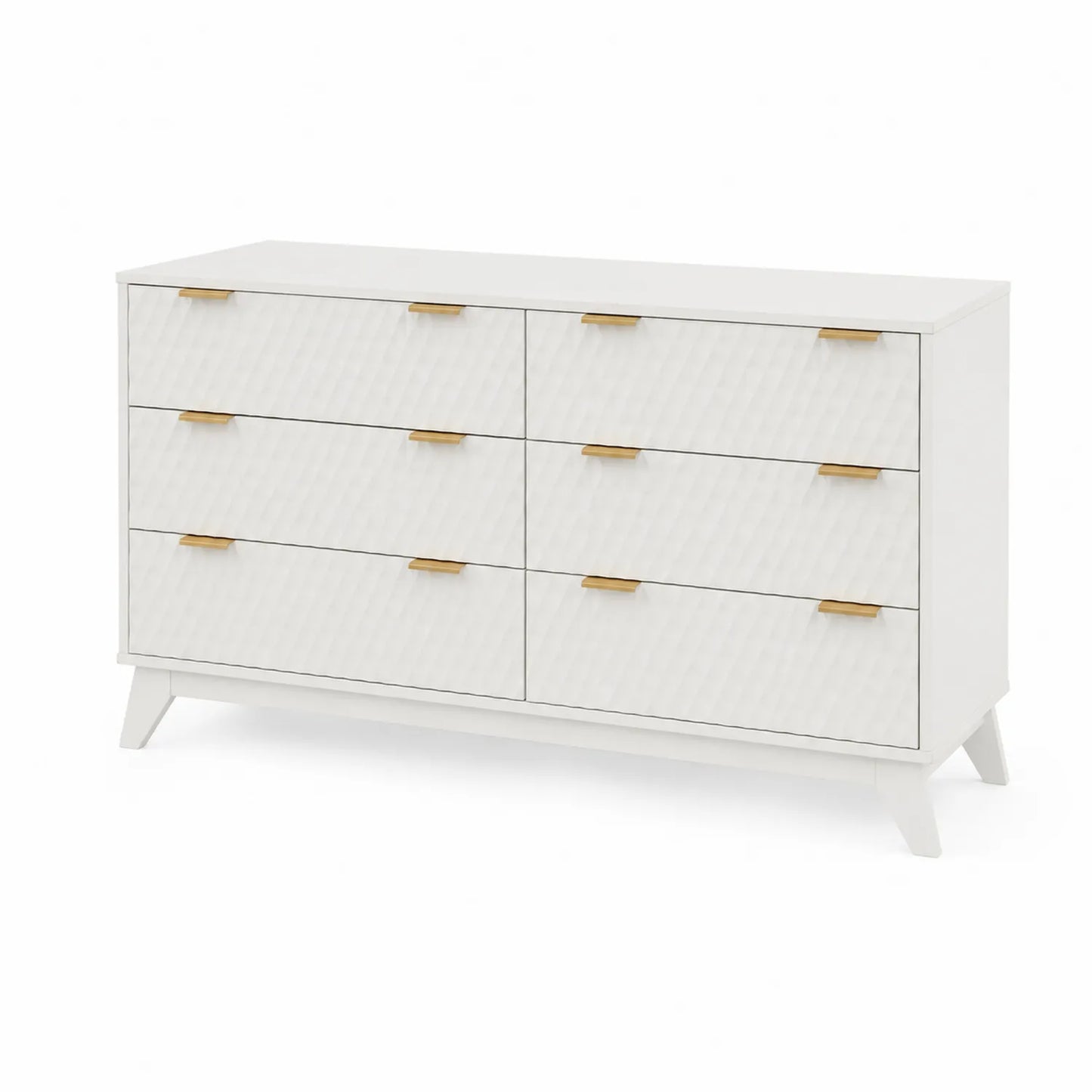 Kommode aus MDF mit 6 Schubladen in Weiß mit Metallgriffen