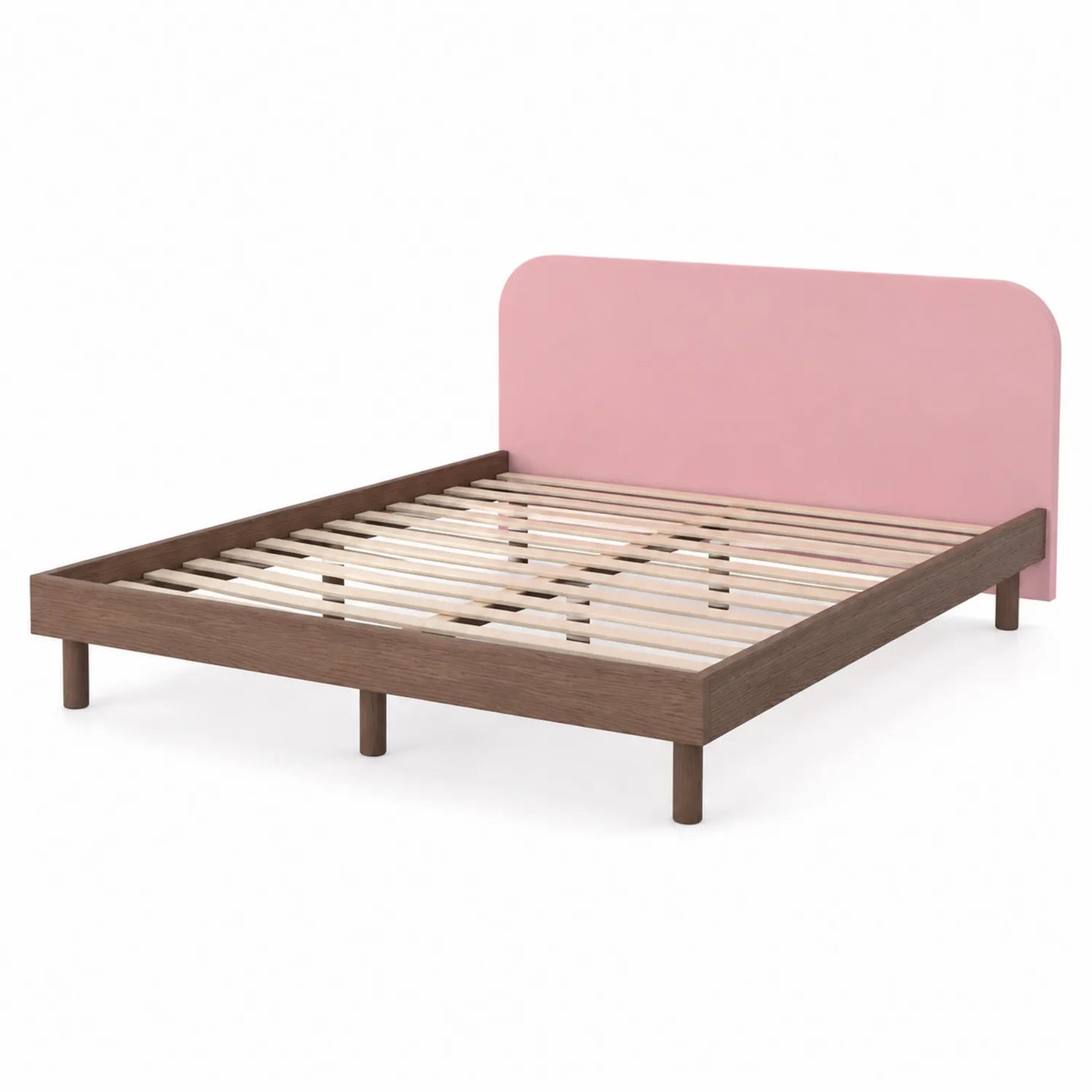 Holzbett mit rosa Kopfteil und Nussbaumrahmen 200x160 cm
