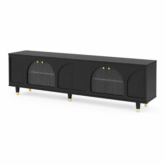 TV-Schrank Schwarz MDF Metall Glas 180x40x50 cm