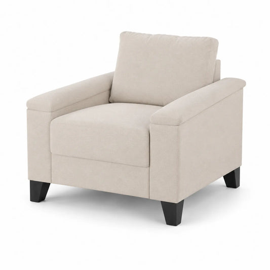 Leinen Sessel Beige mit Holzbeinen