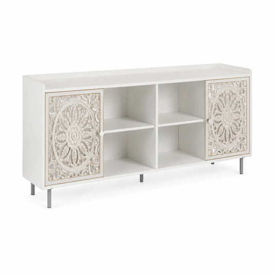 Weißes Sideboard aus MDF mit geschnitzten Türen 180x40x75 cm