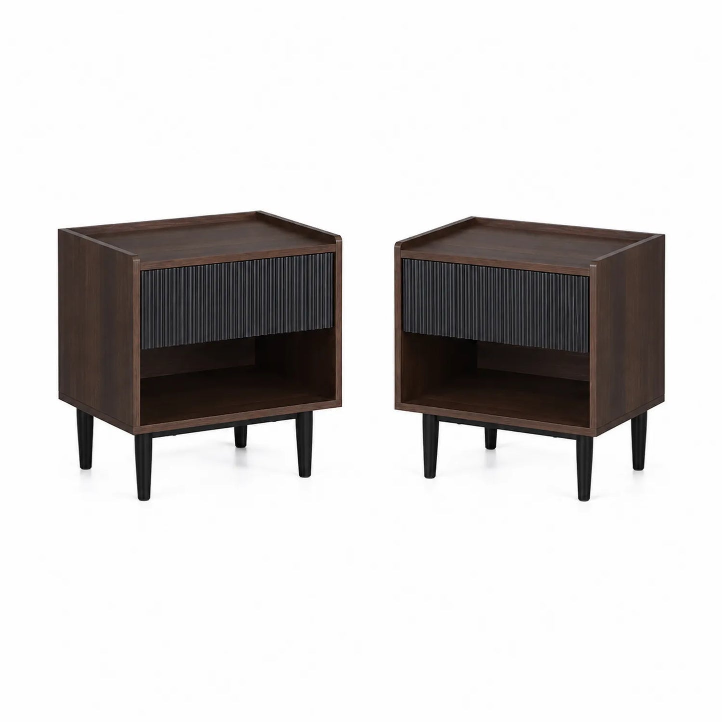 2-teiliges Nachttisch-Set aus Walnuss-Holz und MDF mit Schublade