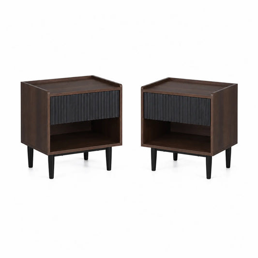 2-teiliges Nachttisch-Set aus Walnuss-Holz und MDF mit Schublade