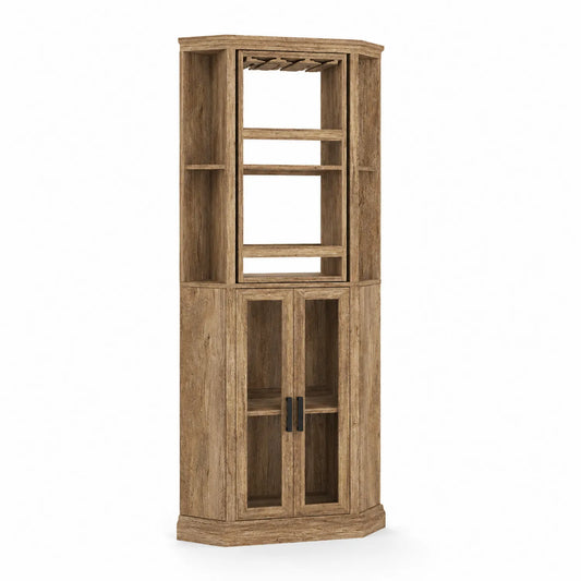 Eckvitrine aus Eichenholz mit Glastüren 200cm hoch