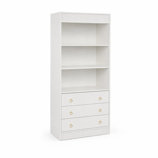 Weißes Holz-Bücherregal mit Schubladen
