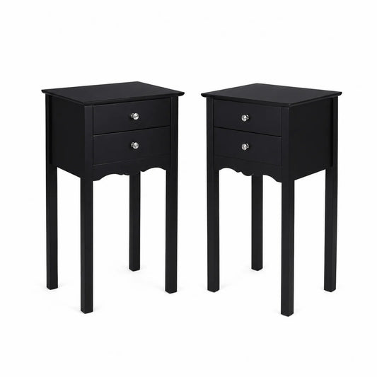 2er-Set Schwarze Nachttische aus MDF mit Kristallknöpfen