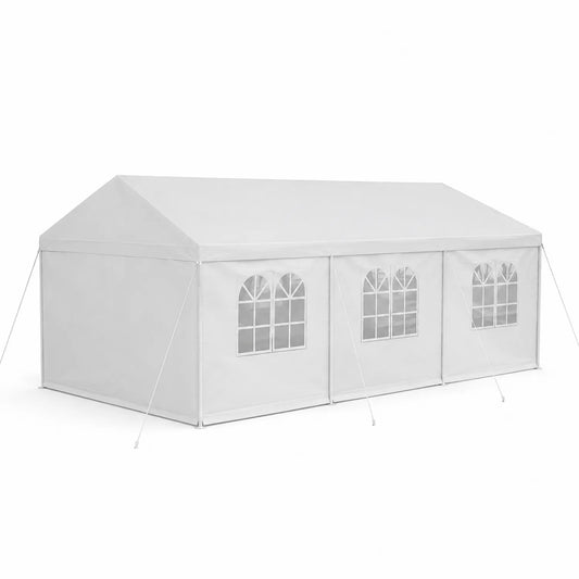 Gartenpavillon Partyzelt 6x3m Weiß Polyethylen Metallrahmen