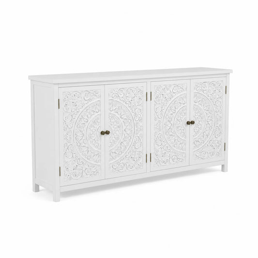 Weißes MDF-Sideboard mit geschnitzten Türen