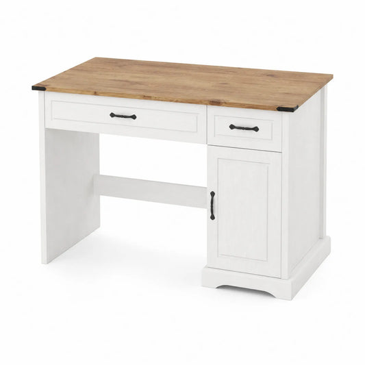 Schreibtisch aus Holz mit Schubladen Weiß und Eichenplatte 120x55x75cm