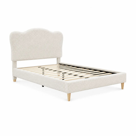 Stoffbett Beige 140x200 cm mit Holzteilen
