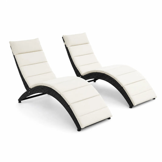 2er Set Polyrattan Sonnenliege Schwarz Creme