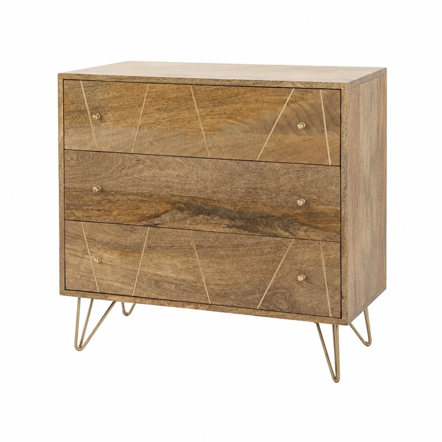 Kommode aus Mangoholz mit Metallfüßen und 3 Schubladen