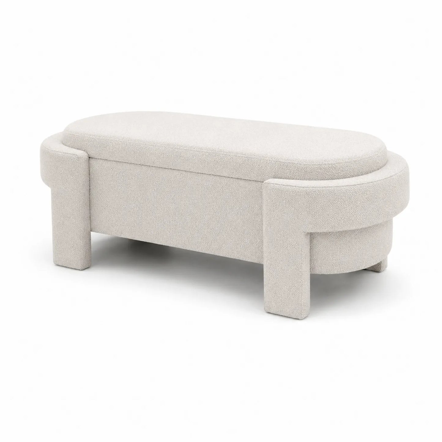 Polsterbank Beige Oval mit Stauraum 140x40x45 cm