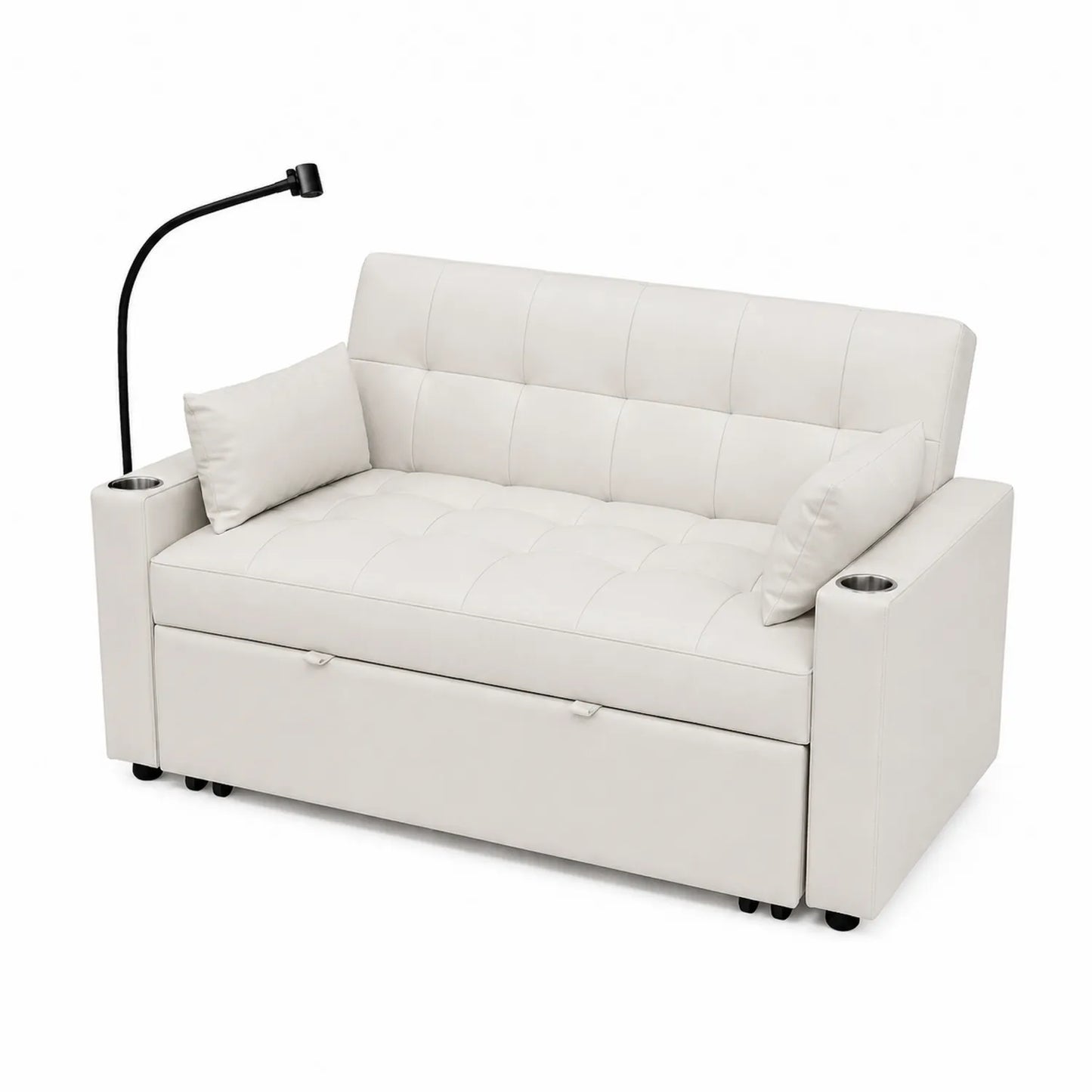 2-Sitzer Sofa aus Kunstleder Weiß mit Leselampe und Stauraum