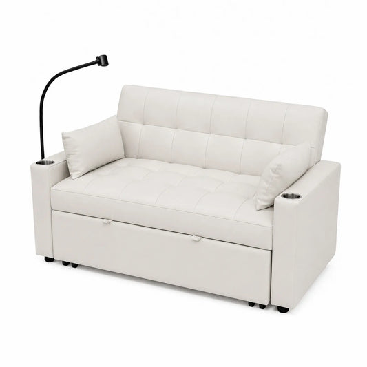 2-Sitzer Sofa aus Kunstleder Weiß mit Leselampe und Stauraum