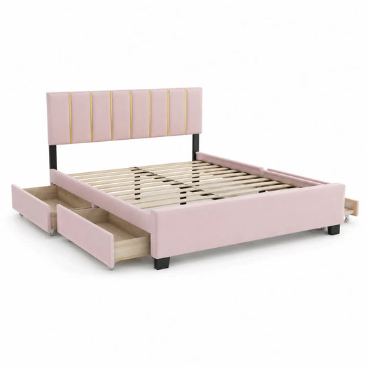 Rosa Bett mit Stauraum 200x160 cm Holz Baumwollstoff