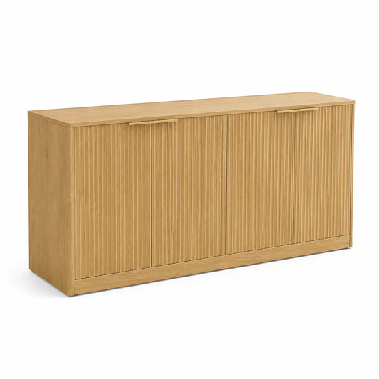 Sideboard aus Eiche mit Lamellentüren, 180x45x80 cm, Hellbraun