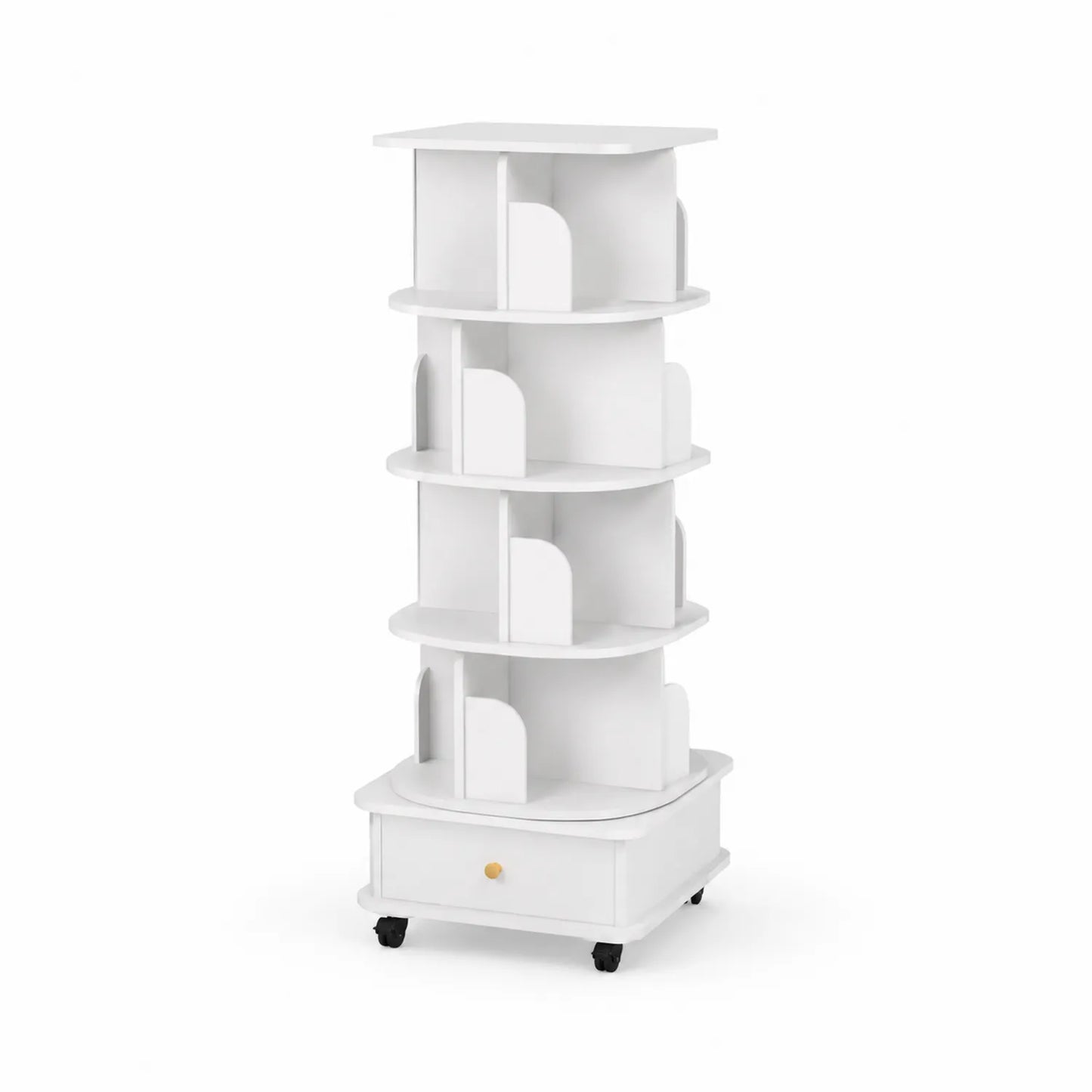 Weißes Drehbares Bücherregal mit Schublade aus MDF, 147 cm