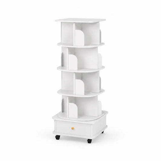 Weißes Drehbares Bücherregal mit Schublade aus MDF, 147 cm